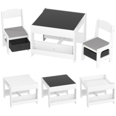 HOMCOM Set de Masă și Scaun pentru Copii, Set de Birou și Scaun pentru Copii 2-&icirc;n-1 cu Tablă și Rafturi pentru Cărți, 61.5x61.5x48 cm, Gri | Aosom Rom