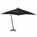 Umbrela suspendata cu stalp, negru, 3x3 m, lemn masiv de brad GartenMobel Dekor, vidaXL