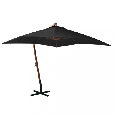 Umbrelă suspendată cu st&amp;acirc;lp, negru, 3x3 m, lemn masiv de brad foto