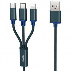 Cablu Incarcare USB - Lightning / USB Type-C / MicroUSB Remax RC131th, 3in1 Gition, 1.15 m, Bleumarin