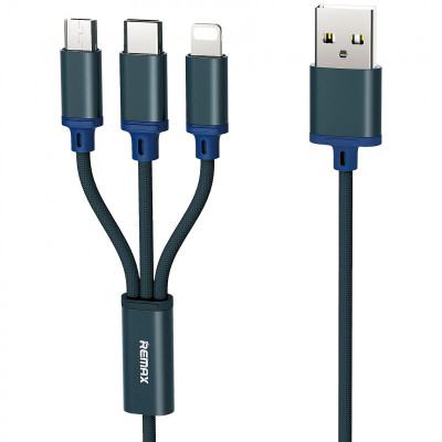 Cablu Incarcare USB - Lightning / USB Type-C / MicroUSB Remax RC131th, 3in1 Gition, 1.15 m, Bleumarin foto