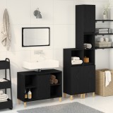 Set mobilier baie vidaXL 3 piese stejar negru lemn prelucrat, Dulap baie vidaXL stejar negru 30x30x190 cm lemn prelucrat, Dulap baie vidaXL stejar neg