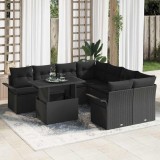 VidaXL Set de canapele pentru grădină cu pernă 9 pcs Negru Rattan poli