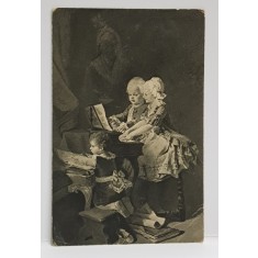 H. SCHNEIDER , MOZART SI SORA SA LA CLAVECIN , CARTE POSTALA ILUSTRATA , MONOCROMA, ADRESATA DOMANEI ALICE PETRE I. STURDZA , CIRCULATA . 1913