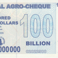 Bancnota Zimbabwe (Agro Cheque) 100.000.000.000 Dolari 2008 - P64 UNC (mai rara)