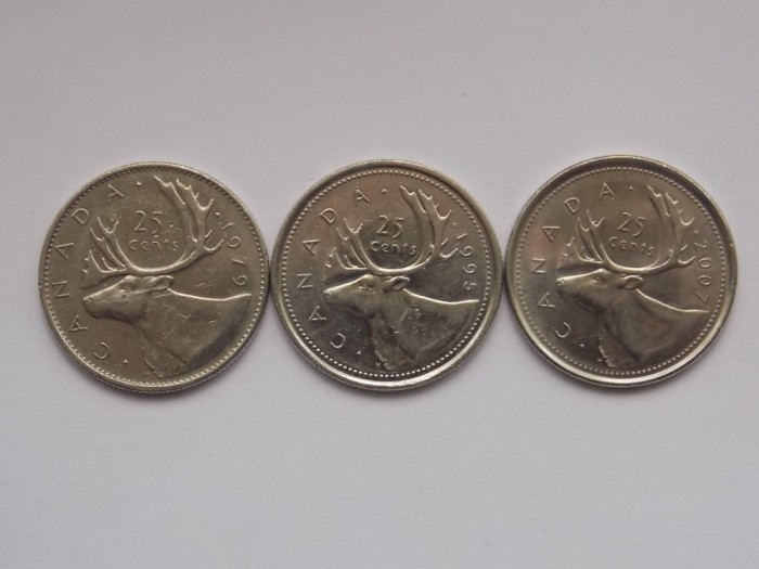 LOT 3 MONEDE DIFERITE 25 CENTS CANADA