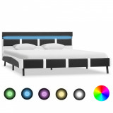 Cadru de pat cu LED, gri, 140 x 200 cm, piele artificială, Cires, Dublu, Cu polite semirotunde, vidaXL