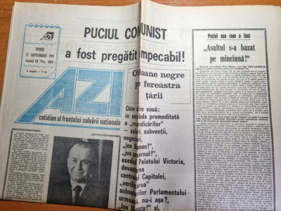 ziarul AZI 27 septembrie 1991-articol si foto mineriada din septembrie 1991 foto