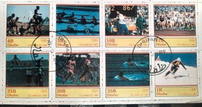 Dhufar 1984 sport olimpiada J.O. Los Angeles 1984, serie 8v. Stampilata foto