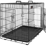 FEANDREA Cusca pentru animale, 2 usi, pliabila din metal, perete separator si tava detasabile, XL, 107x70x78cm, negru Household NewTrend