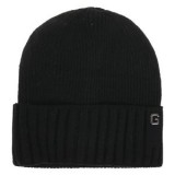 Căciulă tricotată neagră cu căptușeală fleece și patch PU pentru bărbați, CMCLASS