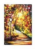 Cumpara ieftin Tablou pictat manual, Pe aleea cu felinar, 60x40cm ulei pe panza in cutit efect 3D