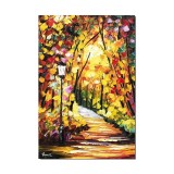 Tablou pictat manual, Pe aleea cu felinar, 60x40cm ulei pe panza in cutit efect 3D