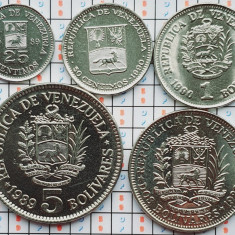 01B22 Venezuela set 5 monede 25, 50 Centimos 1, 2, 5 Bolivares 1989 - 1990 UNC