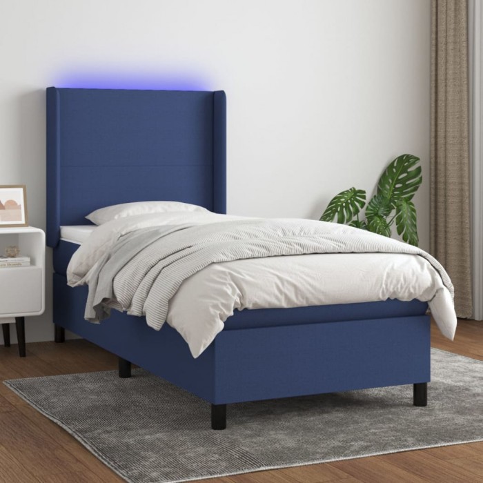 vidaXL Pat cu arcuri, saltea și LED, albastru, 80x200 cm, textil 3138115