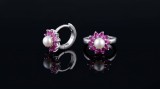 Cumpara ieftin Cercei Argint 925 Fuchsia Pearl Blossom , Design Floral cu Perle E i Cristale