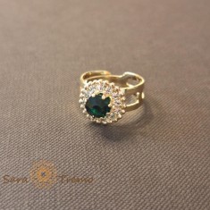 Inel reglabil floare cu cristal verde placat 18k - origine Brazilia