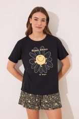 women&#039;secret set de pijama de bumbac femei, culoarea negru, bumbac, 3139875