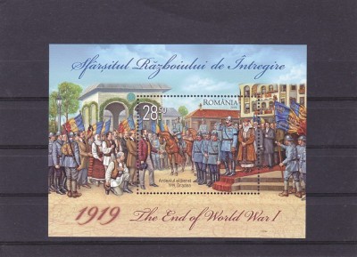 SFARSITUL RAZBOIULUI DE INTREGIRE,BLOC,2019 MNH ** ROMANIA. foto