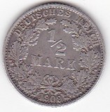 Germania &frac12; Mark Marca 1909 Wilhelm II type 2 small shield Litera G