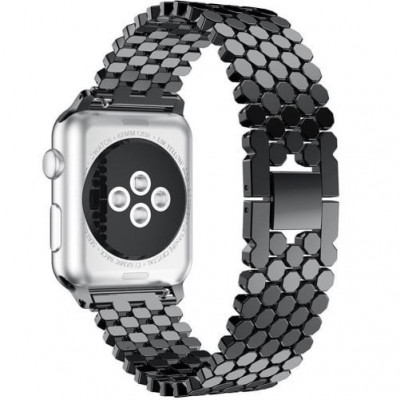 Curea iUni compatibila cu Apple Watch 1/2/3/4/5/6/7, 44mm, Jewelry, Otel Inoxidabil, Black foto