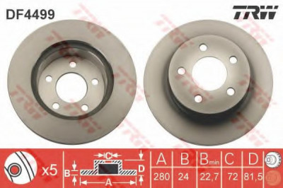 Disc frana FIAT DUCATO caroserie (230L) (1994 - 2002) TRW DF4499 foto