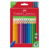 Cumpara ieftin Set 30 Creioane Colorate Faber-Castell Jumbo, Triunghiulare, cu Ascutitoare Inclusa, Set Creioane Colorate si Ascutitoare, Set Creioane Colorate cu As