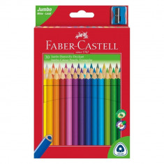 Set 30 Creioane Colorate Faber-Castell Jumbo, Triunghiulare, cu Ascutitoare Inclusa, Set Creioane Colorate si Ascutitoare, Set Creioane Colorate cu As