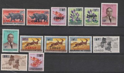 Fauna, flora, antilope, rinocer, Congo ( Kinshasa), supratipar, seria completa de 13 valori, MNH foto