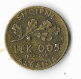 Moneda 0,05 lek 1940 - Albania, Europa, Bronz-Aluminiu
