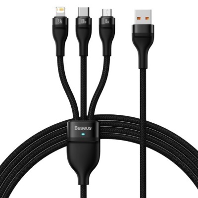 Cablu de Date 3in1, USB, 100W, 1.2m - Baseus Flash Series 2 (CASS030001) - Black foto