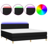 Cumpara ieftin Pat cu arcuri, saltea si LED, negru, 160x200 cm, textil