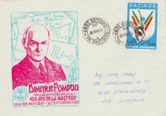 1973 Centenar Dimitrie Pompeiu matematician Botosani, plic filatelic circulat foto