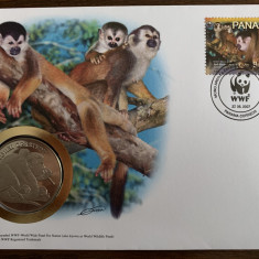 panama - maimute - FDC cu medalie, fauna wwf