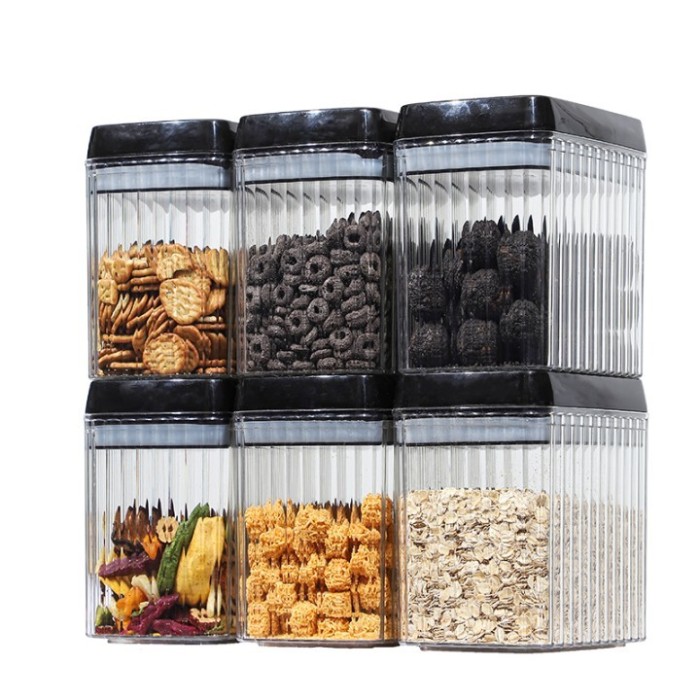 Set 6 Recipiente din Plastic, Cyrax, pentru Alimente/Obiecte, Inchidere Ermetica, Textura Ondulata, 6 x 1.5l, Transparent