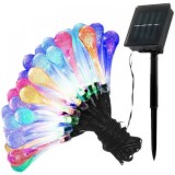 Instalatie solara 6 m, 28 led-uri cu ornament tip picatura de apa, liniara, fir negru, multicolor