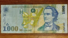 Romania - bancnota de colectie - 1000 lei 1998 - circulata, stare buna - Mihai Eminescu
