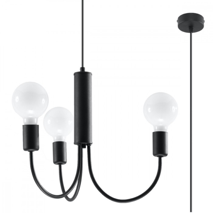 Candelabru Mic Negru Din Oțel Cu 3 Becuri Neregulate Modern De Interior