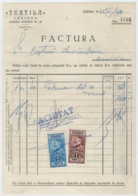 Romania, Textila, Factura (IV), Craiova, 1931 foto
