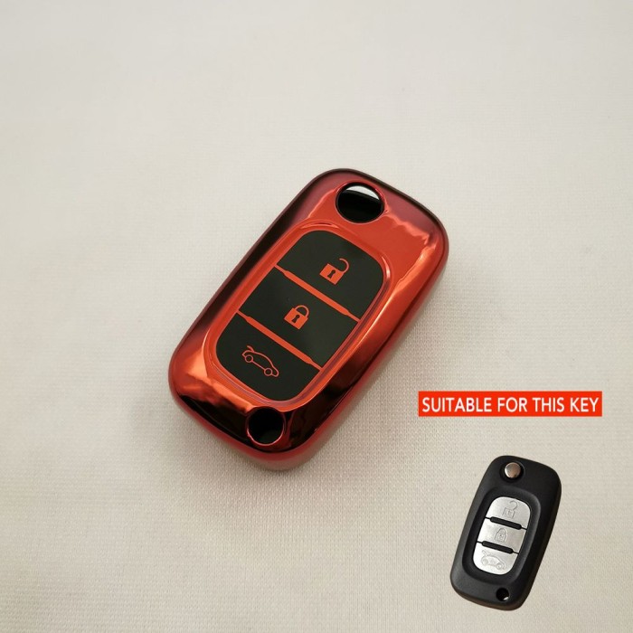 Husa TPU Cheie Briceag Renault Fluence 3 Butoane, Rosie AutoProtect KeyCars