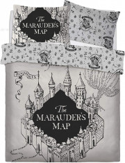 Set lenjerie pat single, reversibil 135x200cm Harry Potter Marauders Map foto