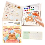 Cumpara ieftin Carte de colorat maro 15.7 x 18.8 x 1.8 cm, model capibara pentru copii, 20 foi carton, 12 acuarele, pensula cu rezervor de apa, set creativ pentru pi