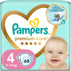 Scutece Pampers Premium Care Jumbo Pack Marimea 4, 9-14 kg, 68 buc