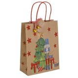 Sacosa cadou Craciun cu Spargator de Nuci si Clopotei, 18x8x24cm, Maro, CMCLASS
