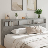 VidaXL Tăblie de pat cu dulap și LED, gri beton, 220x17x102 cm