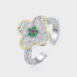 Cumpara ieftin Inel Reglabil din Argint 925 , Model Trifoi Filigranat cu Floricica din Cristale