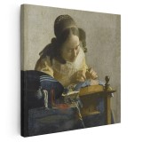 Tablou pictura Dantelareasa de Johannes Vermeer 2041 Tablou canvas pe panza CU RAMA 80x80 cm