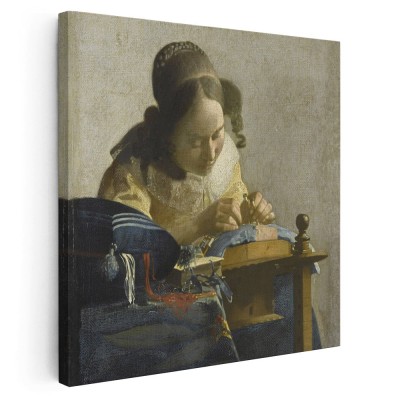 Tablou pictura Dantelareasa de Johannes Vermeer 2041 Tablou canvas pe panza CU RAMA 60x60 cm foto