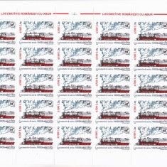 TREN,LOCOMOTIVE CU ABUR,MINICOALA 25 TIMBRE,2002 MNH ** ROMANIA.