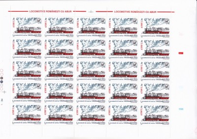 TREN,LOCOMOTIVE CU ABUR,MINICOALA 25 TIMBRE,2002 MNH ** ROMANIA. foto